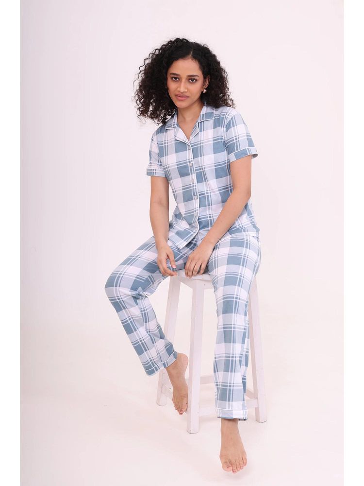 NAP STORY Azure Checks Half Sleeve Shirt And Pyjama-picture-23