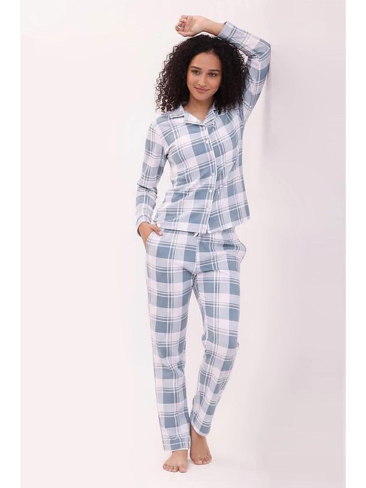 NAP STORY Azure Checks Full Sleeve Shirt And Pyjama-picture-12