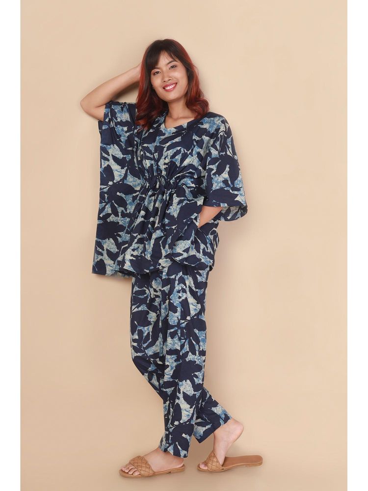 BREATH:ABLES Womens Blue Floral Kaftan with Pyjama-image-12