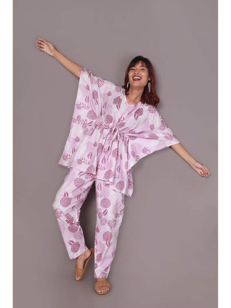 BREATH:ABLES Womens Pink Leaf Print Cotton Co-Ord Set-picture-13