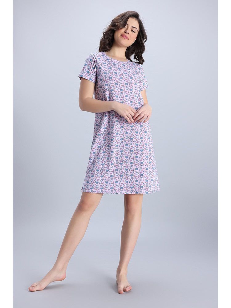 Zivame Knit Cotton Mid Length Nightdress - Light Lilac-picture-18
