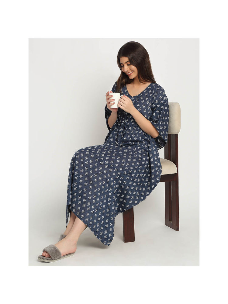 Sweet Dreams Grey Printed Regular Fit Kaftan Night Dress-picture-10