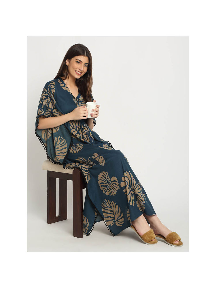 Sweet Dreams Blue Floral Regular Fit Kaftan Night Dress-picture-10