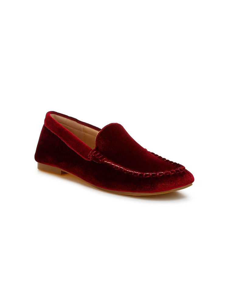 Rag & Co Red Velvet Flat Loafers-image-36