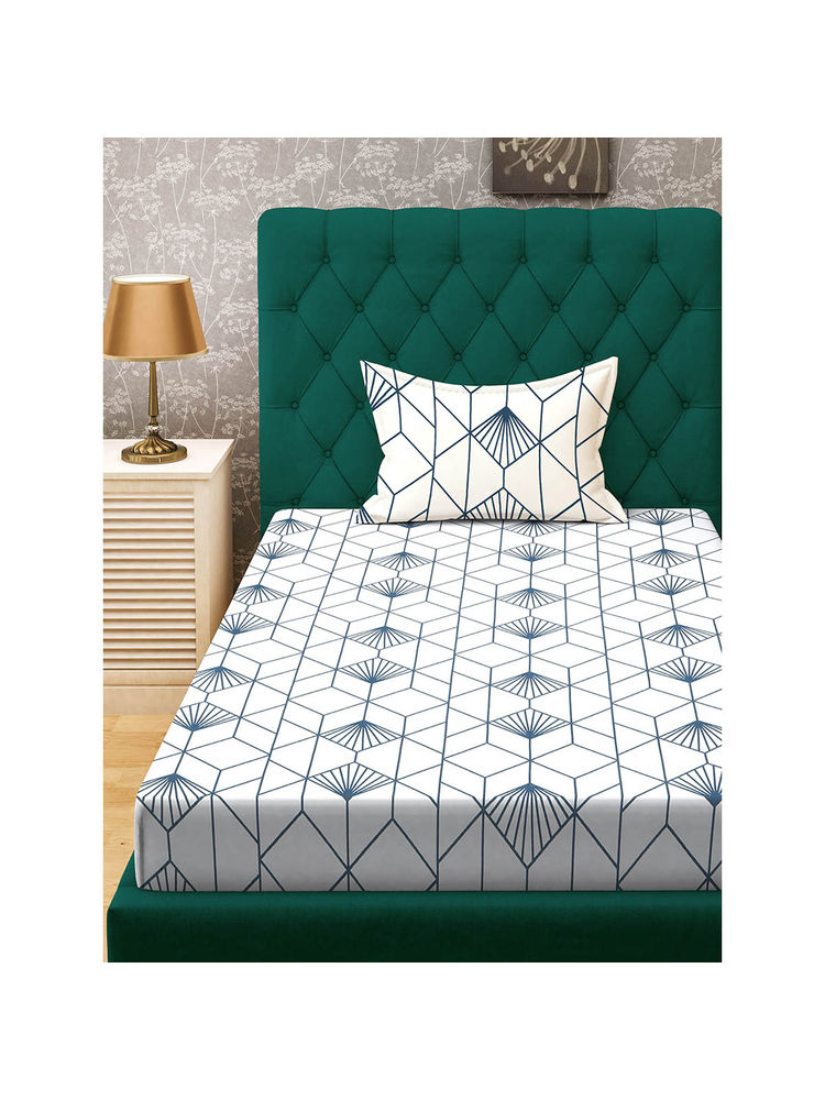Rosara Home Navy Blue Geometric 144 Tc Single Bedsheet with Pillow Covers-image-42