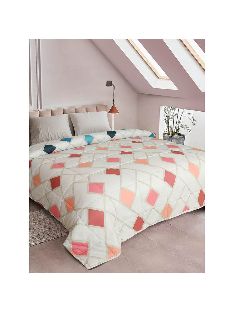 Rosara Home Pink Geometric Cotton Reversible Quilted Ac Comforter-image-2
