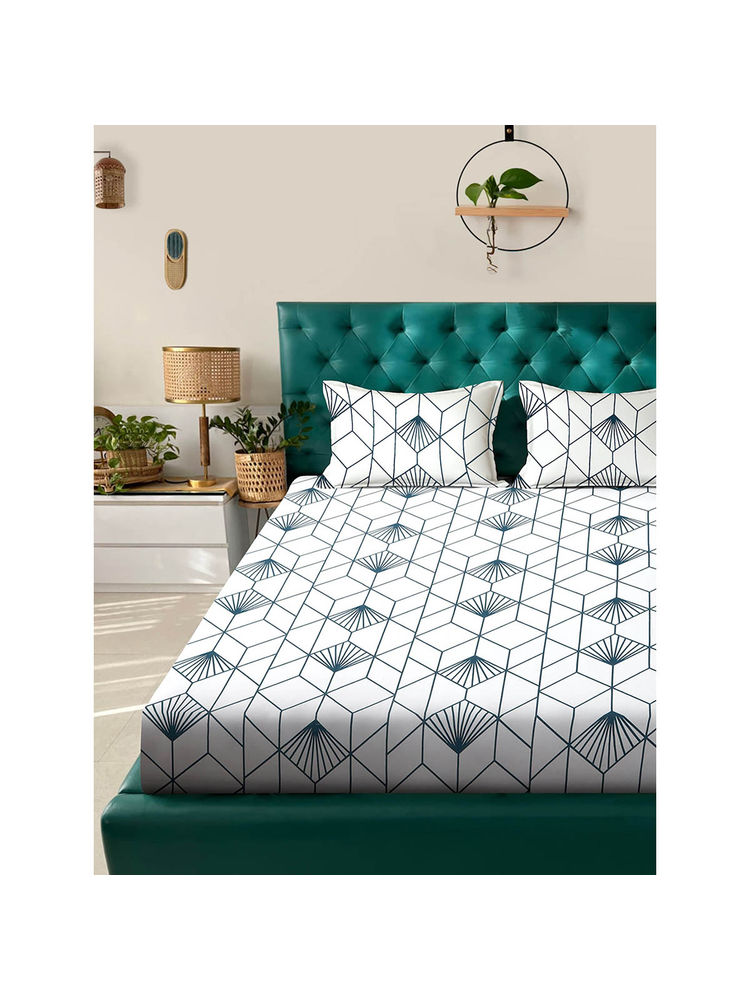 Rosara Home Navy Blue Geometric 144 Tc Bedsheet with Pillow Covers-image-43