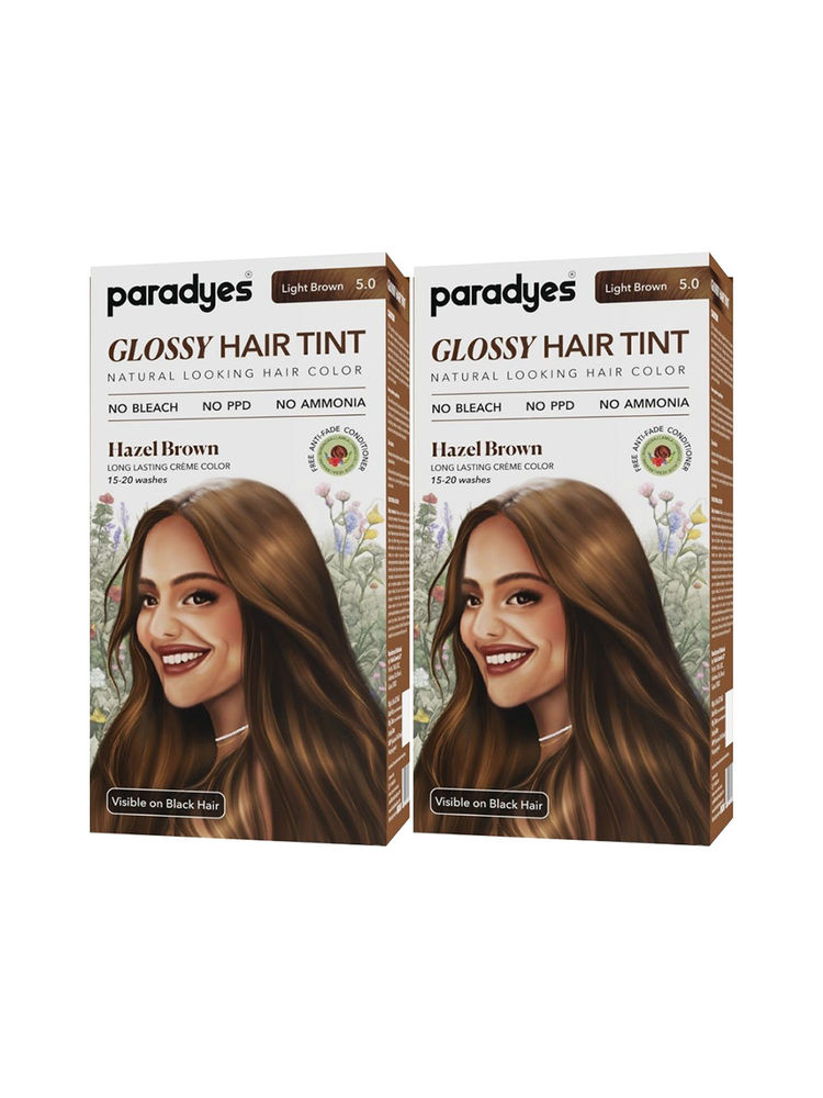 Paradyes Hazel Brown Glossy Hair Tint Semi-Permanent 5.0 Light Brown Creme Color - Pack Of 2