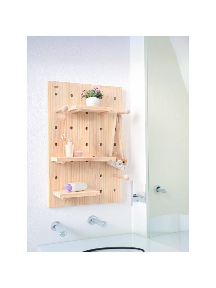 The Better Home Beige Pinewood Pegboard Wooden Shelf for Wall-image-9