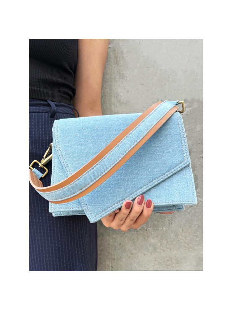 Tann Trim Denim Trine Handbag - Blue-picture-3