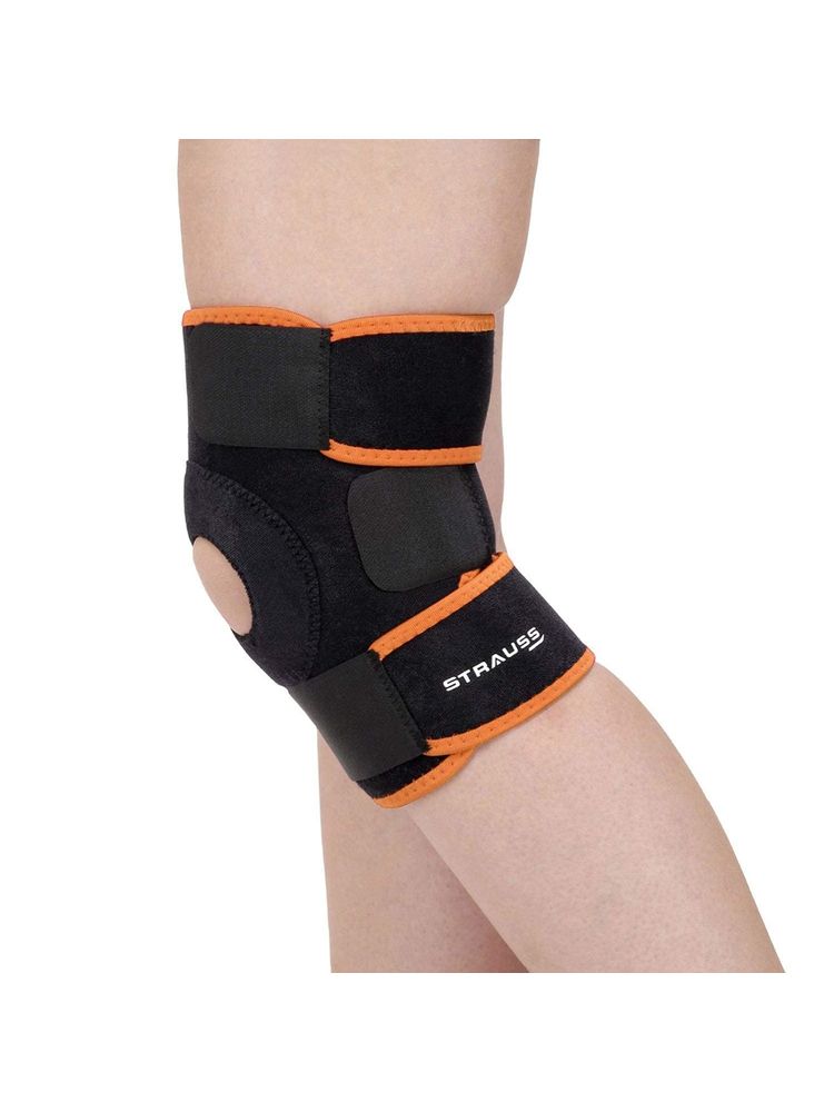 Strauss Adjustable Knee Support Patella, Single (Free Size, Black-Orange)