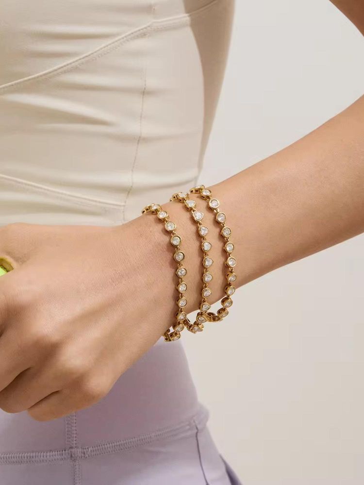 Inaya Accessories Modern 18Kt Gold Plated Vintage Heart Bezel Zircon Tennis Bracelet-image-13