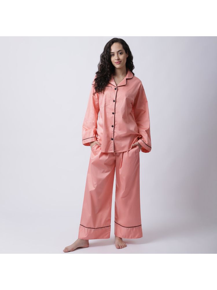 Secret Wish Women Peach Cotton Satin Night Suit (Set of 2)-picture-10