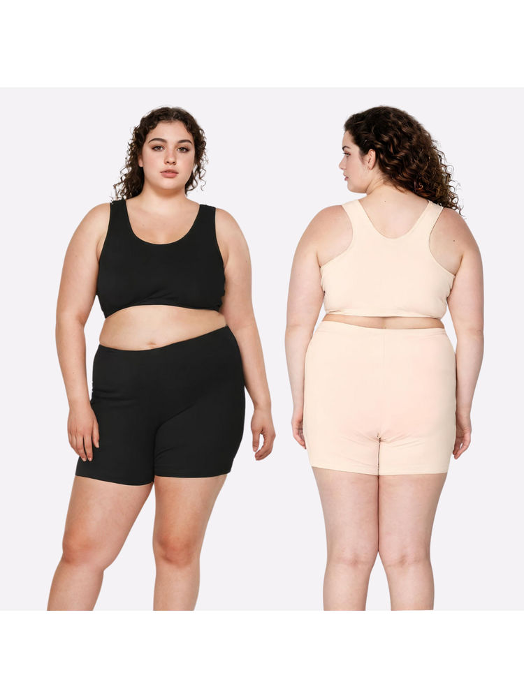 Adira Plus Size Black & Beige Under Dress Shorties (Pack of 2)-picture-25