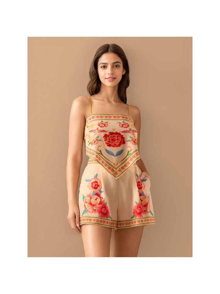 WomanLikeU Beige Floral Printed Co-Ord Set-image-6
