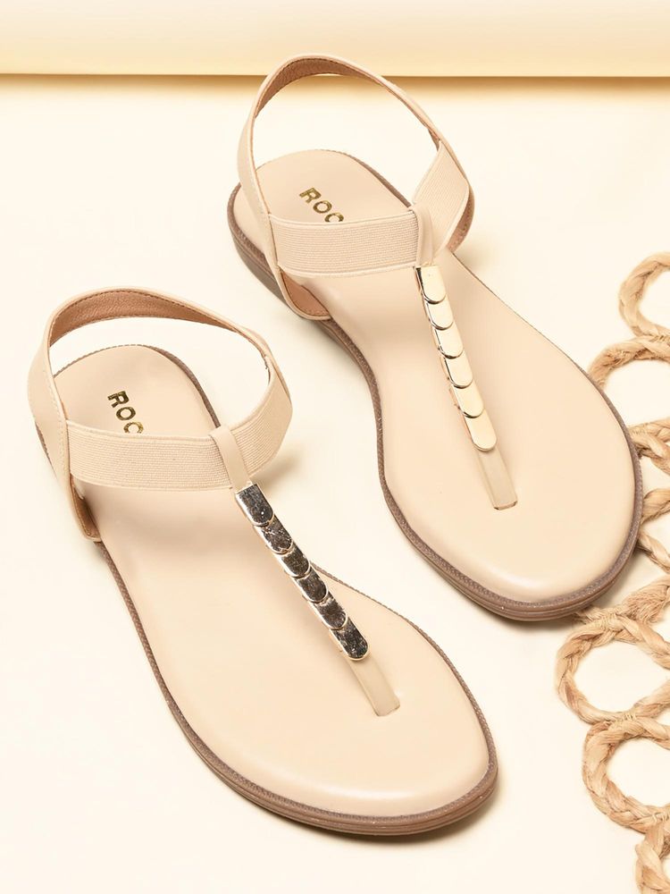 ROCIA By Regal Beige Women T Strap Flat Sandals-image-21