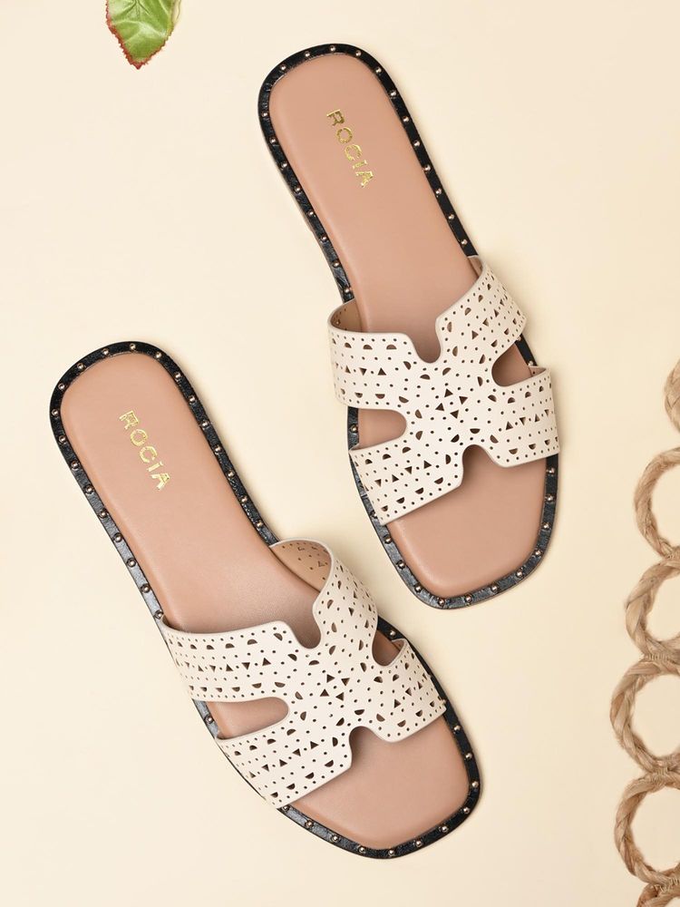 ROCIA By Regal White Women Laser Cut H Flats-image-24