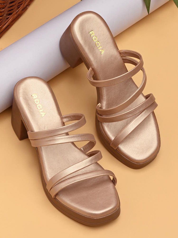 ROCIA By Regal Gold Women Strappy Block Sandals Heels-image-27