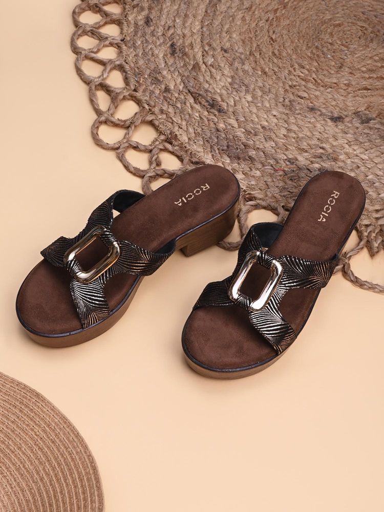 ROCIA By Regal Antique Gold Women H-Buckled Block Sandals Heels-image-10