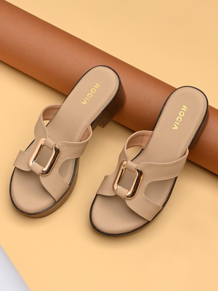 ROCIA By Regal Beige Women H-Buckled Block Sandals Heels-image-1