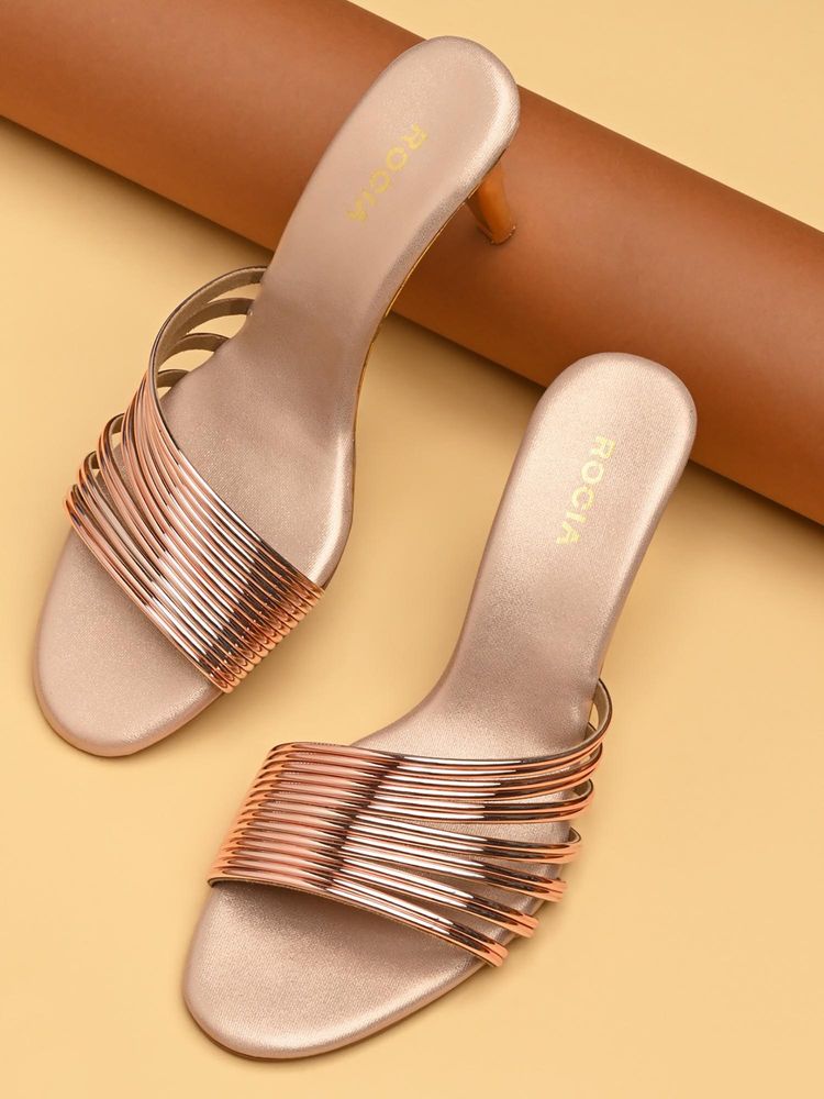 ROCIA By Regal Rose Gold Women Metallic Strappy Stilettos Heels-image-28