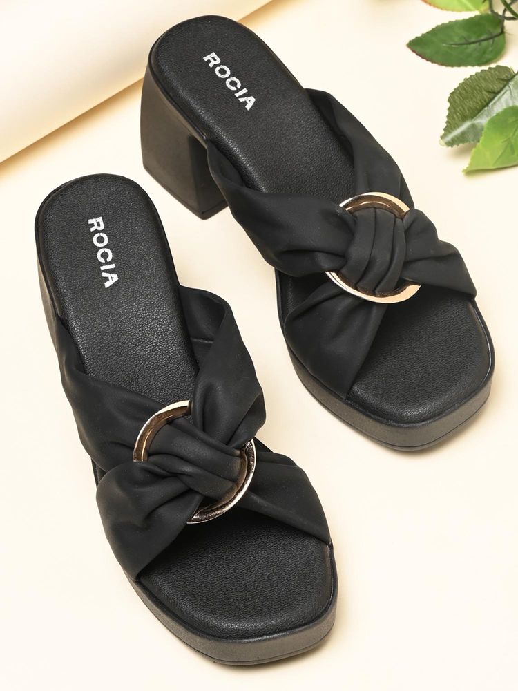 ROCIA By Regal Black Women Buckled High Block Sandal Heels-image-25