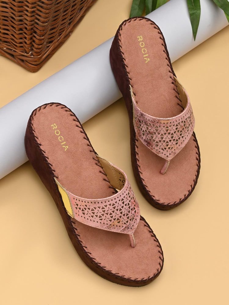 ROCIA By Regal Rose Gold Women Comfort Laser Cut Sandal Heels-image-35
