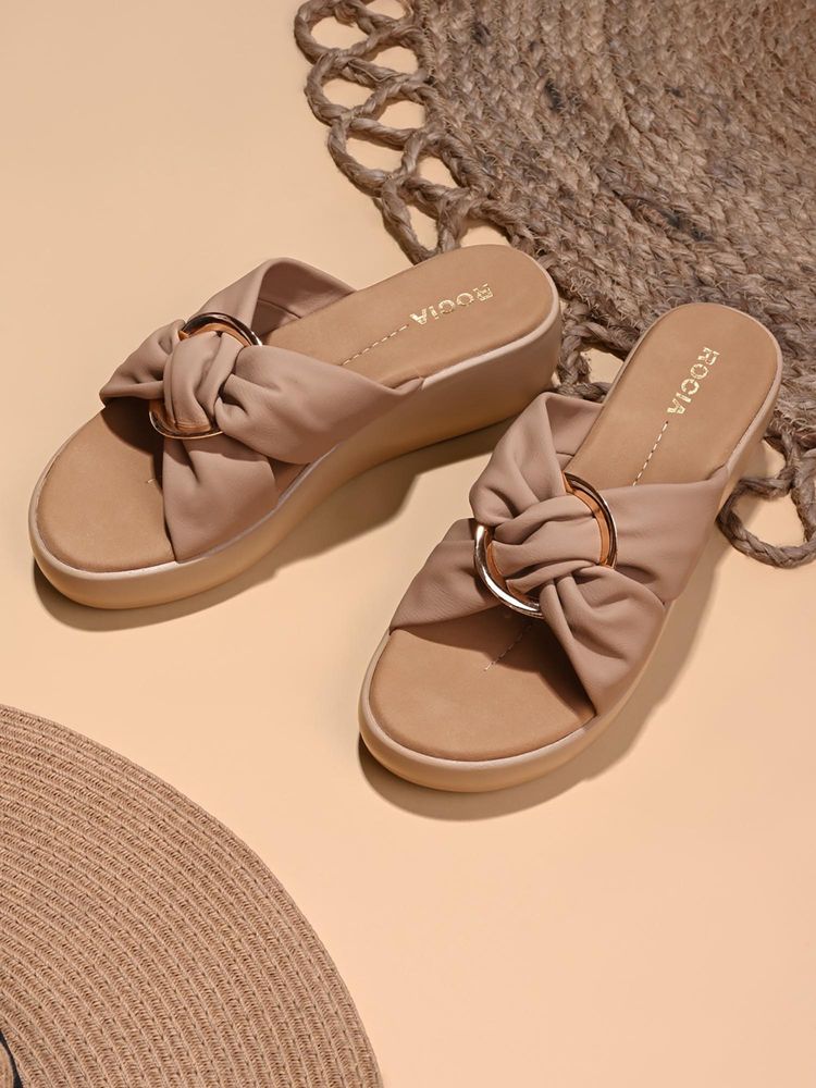ROCIA By Regal Beige Women Stylish Buckled Platform Sandals-image-48