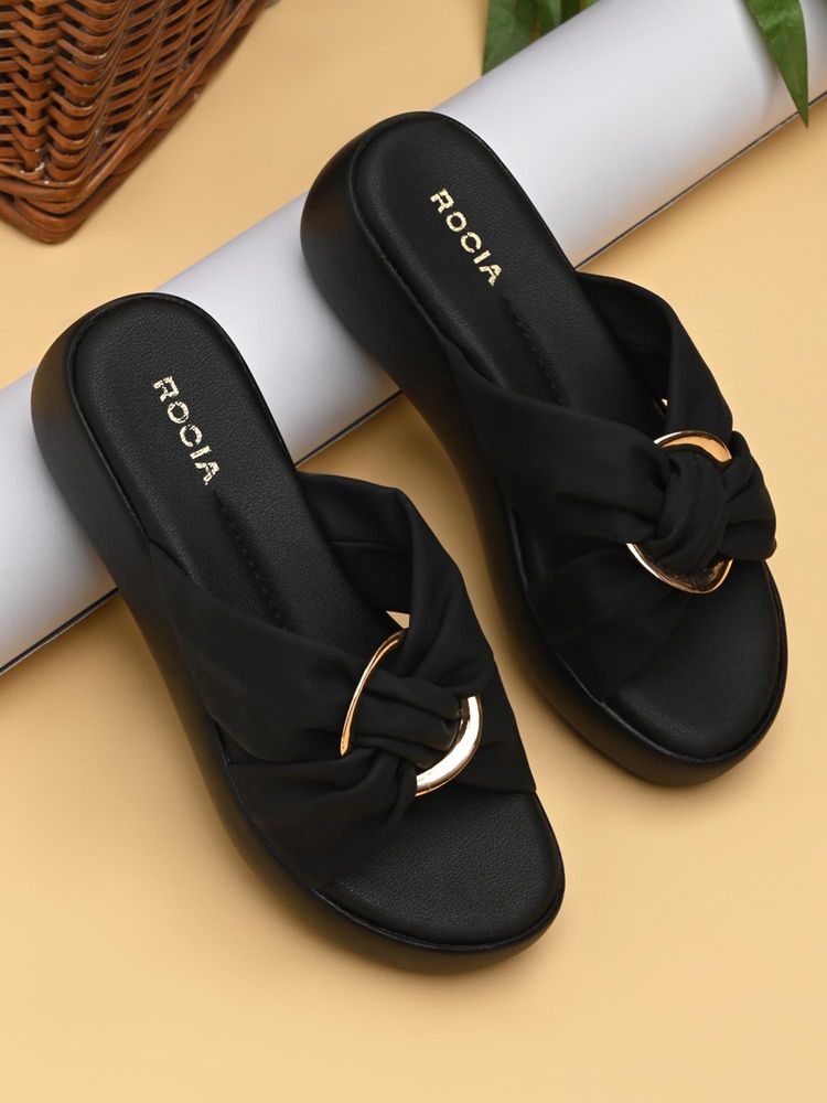 ROCIA By Regal Black Women Stylish Buckled Platform Sandals-image-42