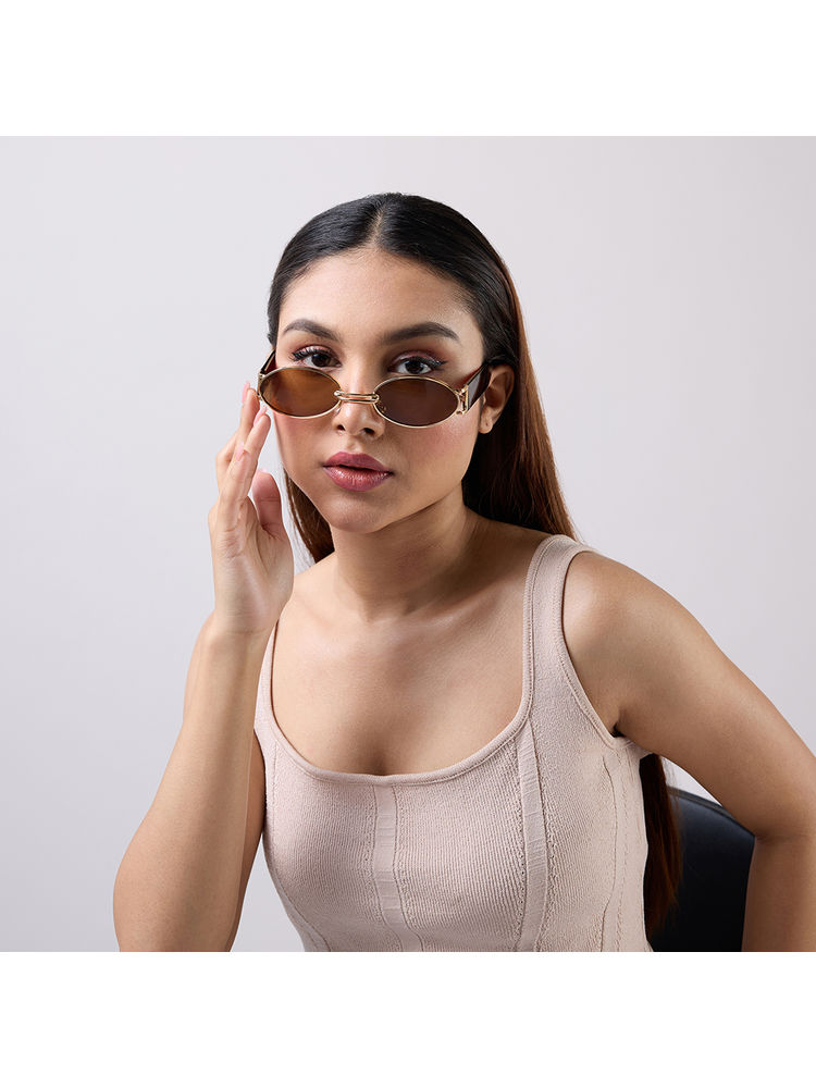 Twenty Dresses by Nykaa Fashion Gold And Brown Oval Everyday Sunglasses-picture-20