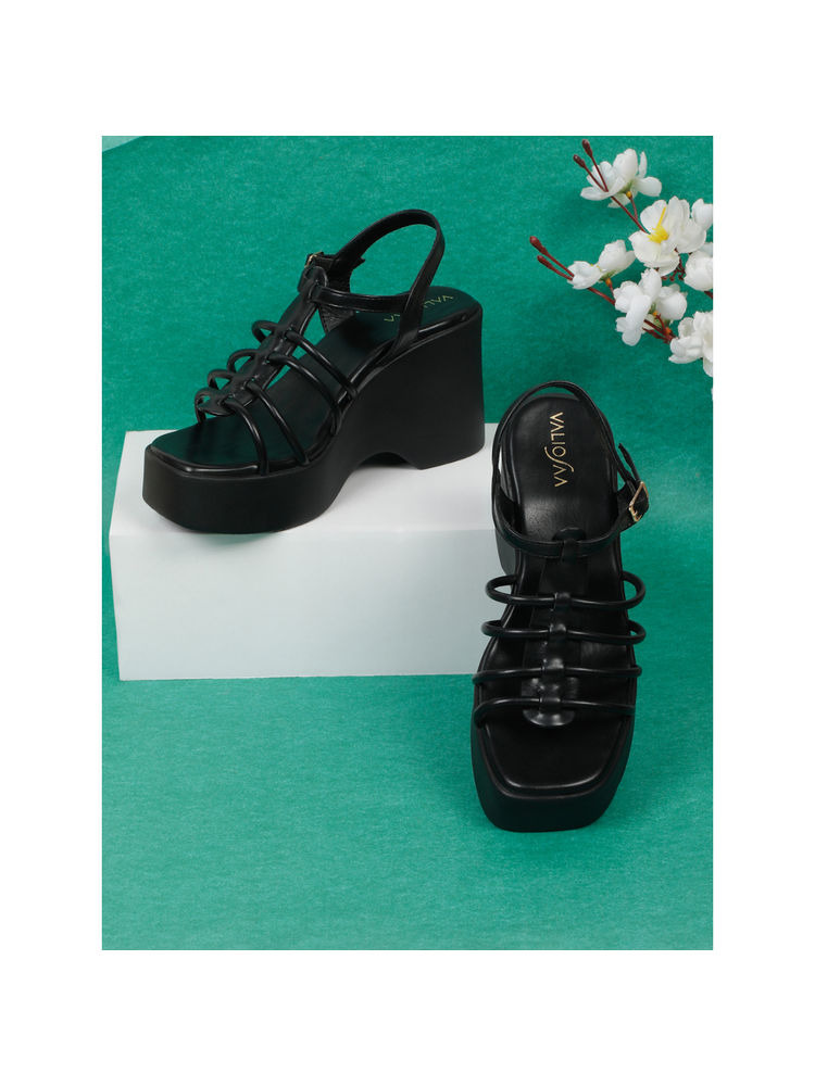 VALIOSAA Women Black Buckle Wedges-picture-32