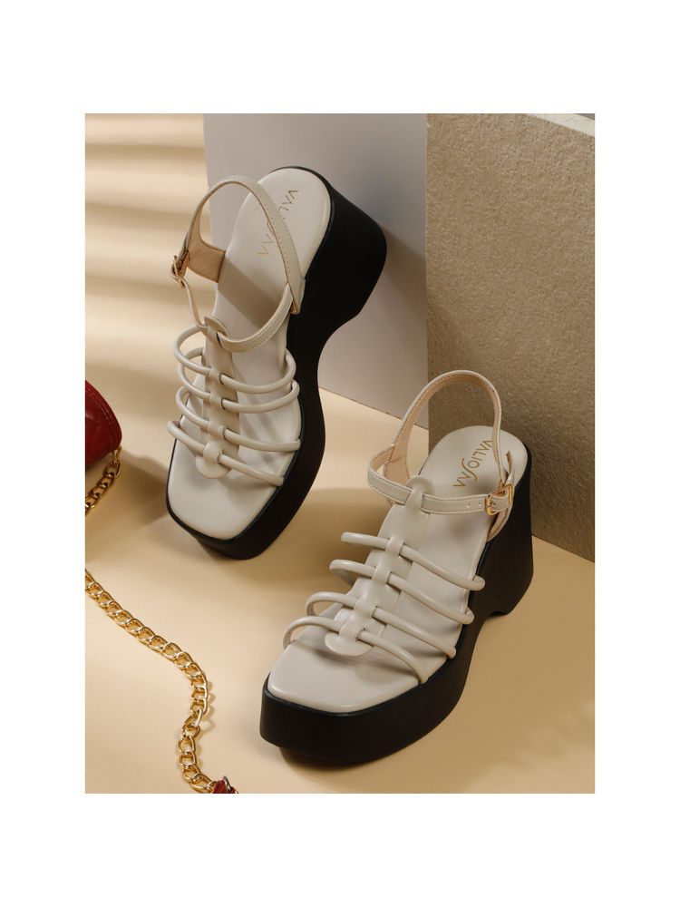 VALIOSAA Women Cream Buckle Wedges-picture-25