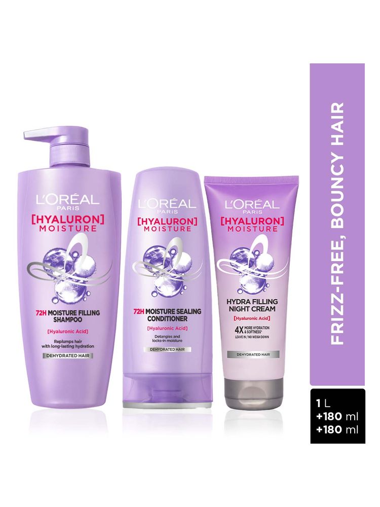 L'Oreal Paris Hyaluron Moisture Combo for 72HR Hydrated Hair Shampoo + Conditioner + Night Cream