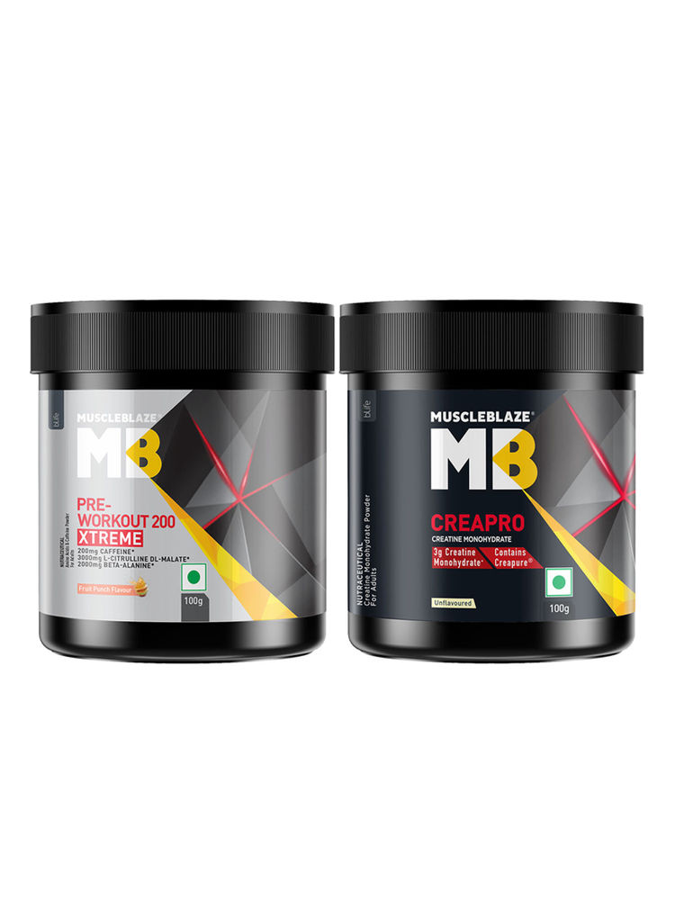 MuscleBlaze Creapro Creatine - Unflavoured & Pre Workout 200 Xtreme - Fruit Punch (Combo Pack)-image-36