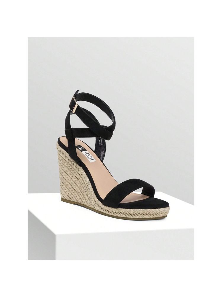 IRUSSH Stylish Black Suede Crisscross Wedges-picture-11