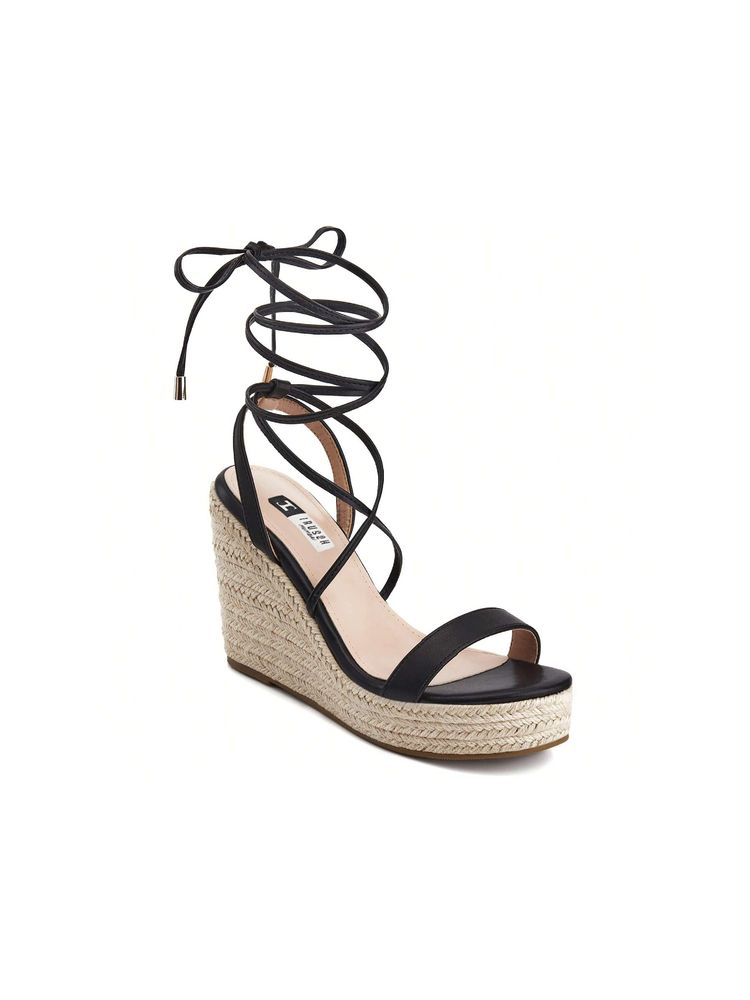 IRUSSH Sleek Black Napa Strappy Lace-Up Wedges-image-40