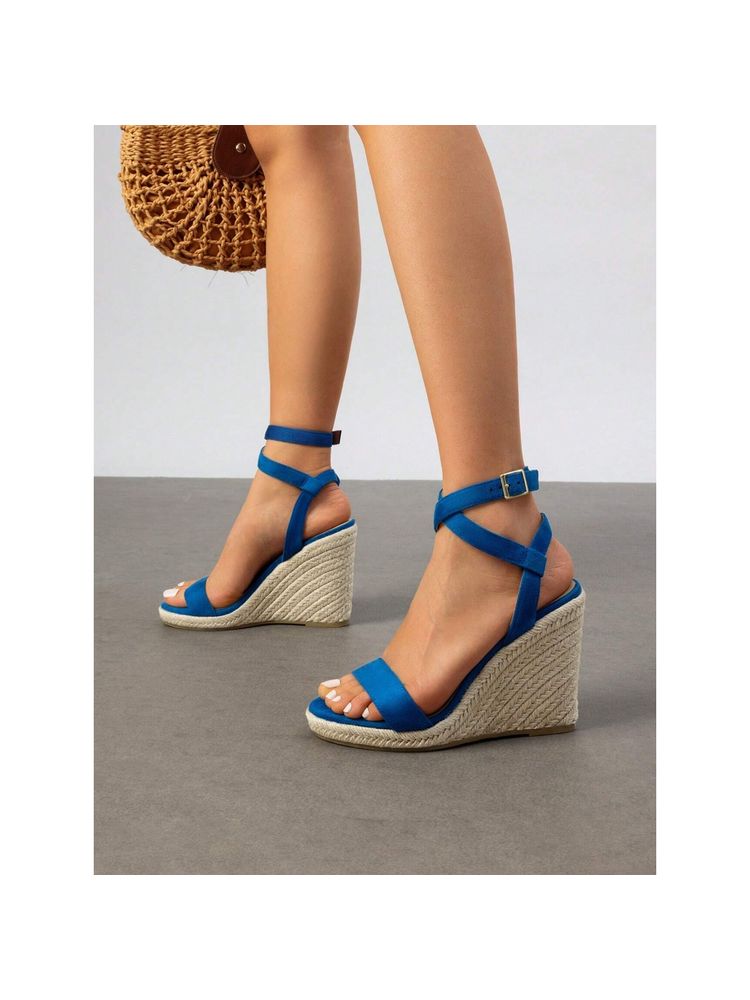 IRUSSH Vibrant Blue Suede Crisscross Wedges-picture-26