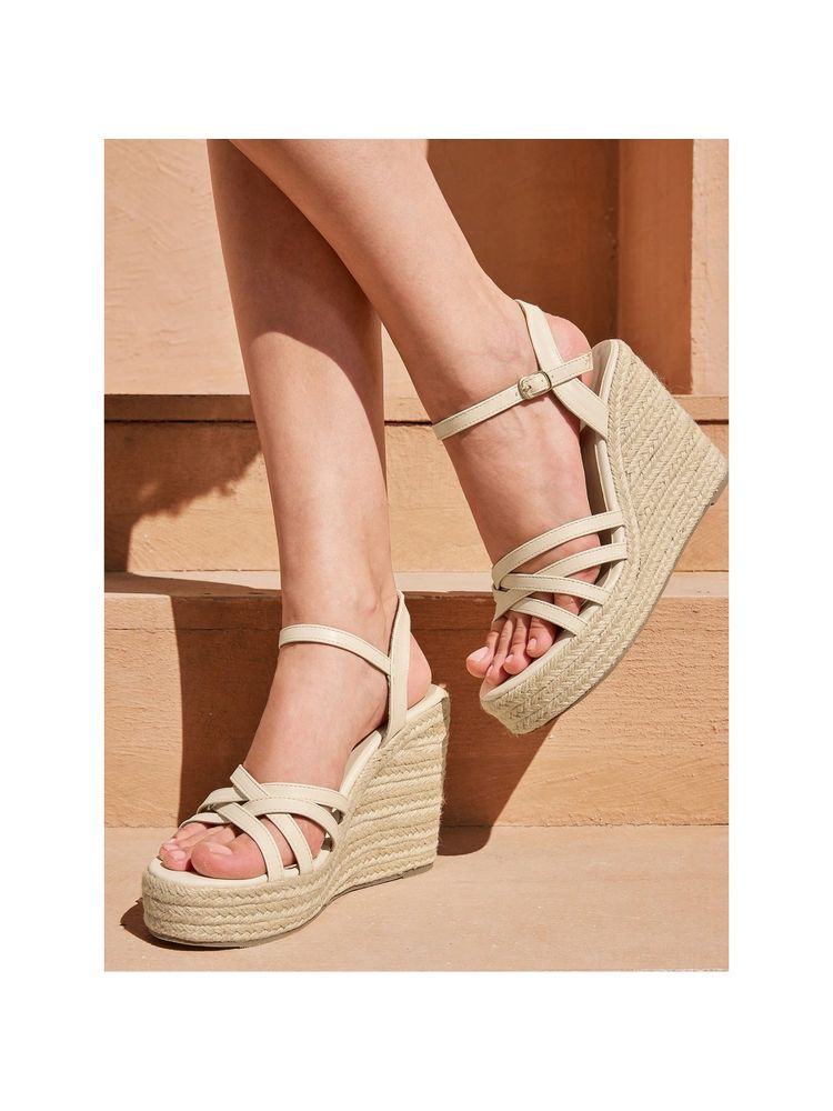 IRUSSH Light Beige Intricate Strap Wedges-image-35