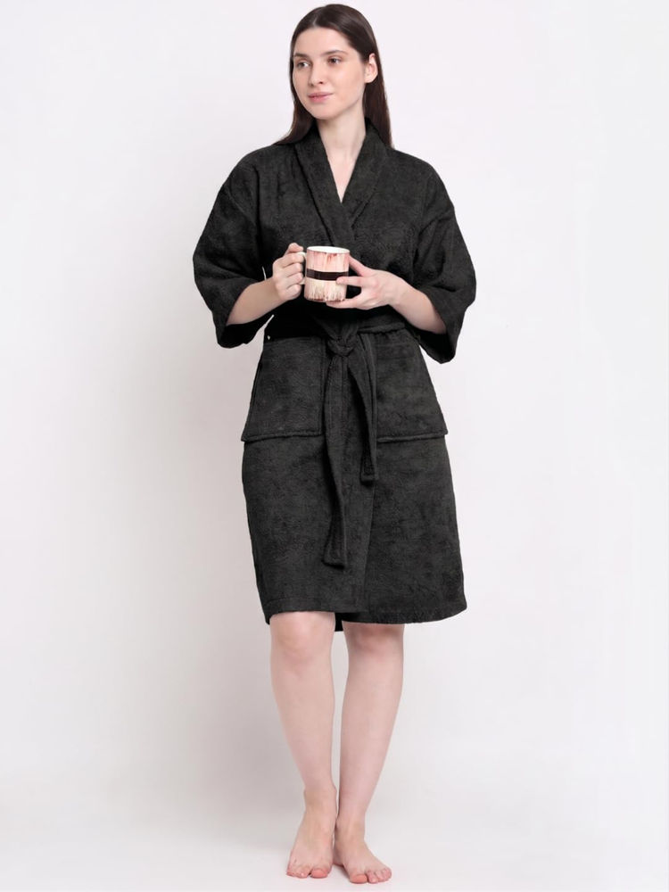 Creeva Women Terry Black Soft Absorbent Bath Robe-picture-38