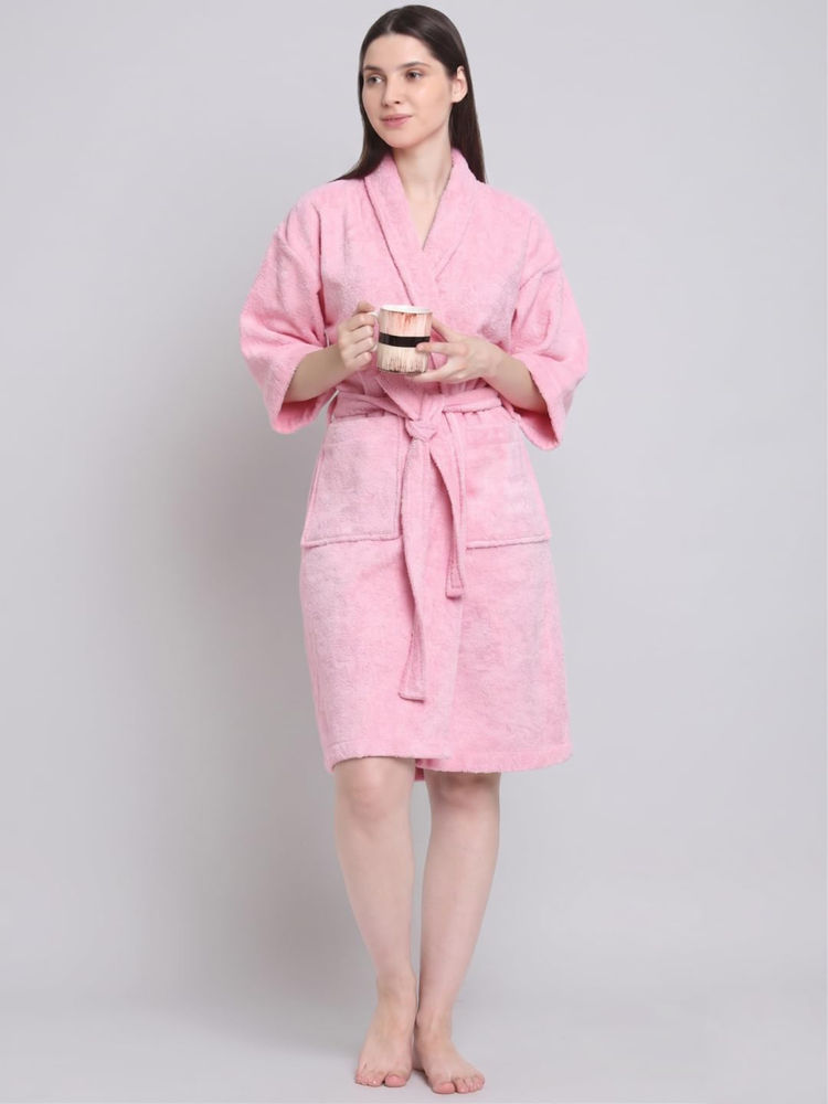 Creeva Women Terry Bridal Rose Pink Soft Absorbent Bath Robe-image-9