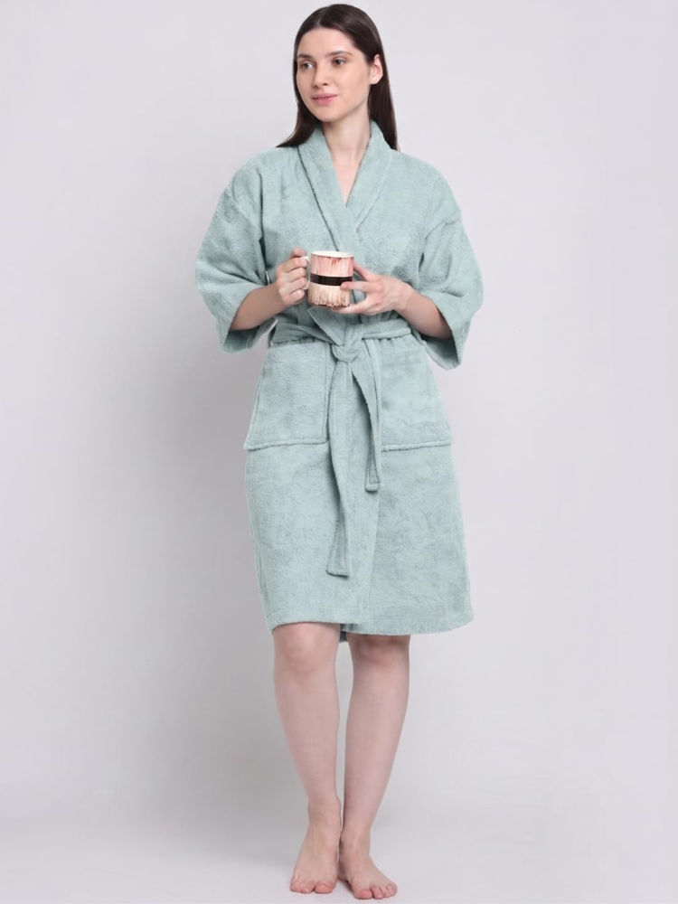 Creeva Women Terry Light Grey Soft Absorbent Spa Bath Robe-picture-22
