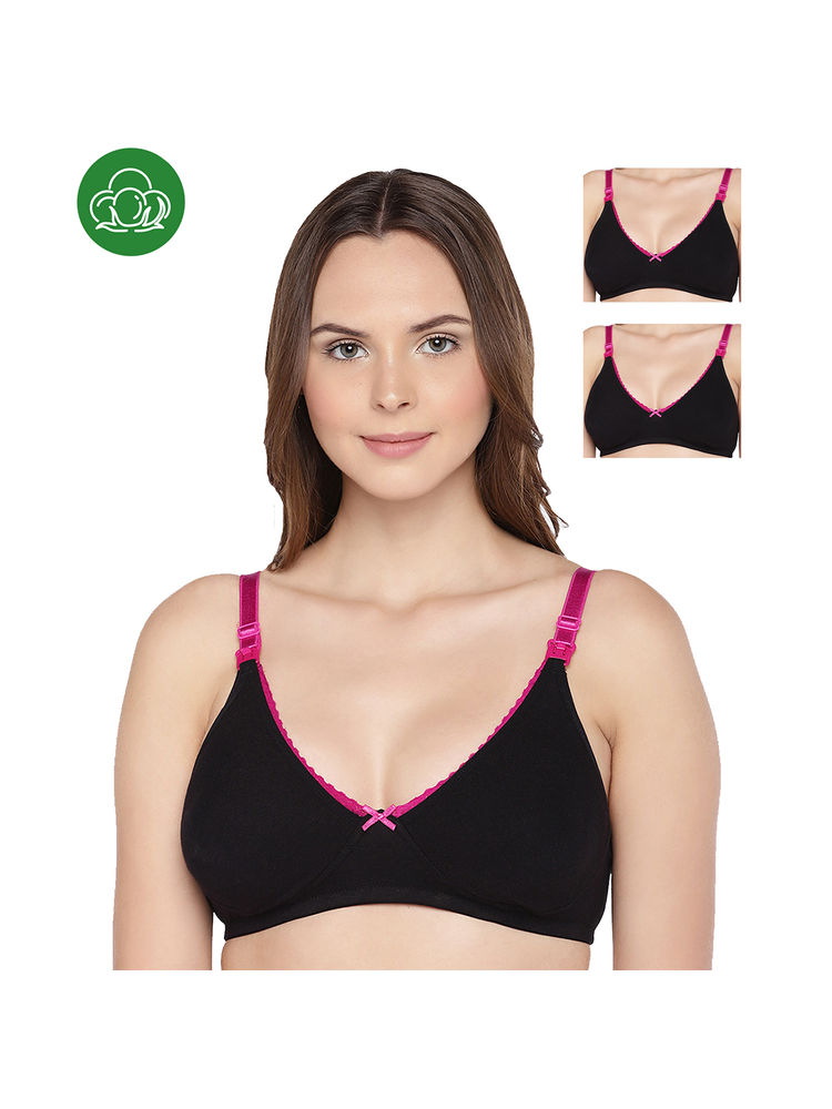 Inner Sense Organic Cotton Antimicrobial Laced Nursing Bra Pack of 3 - Black-picture-10