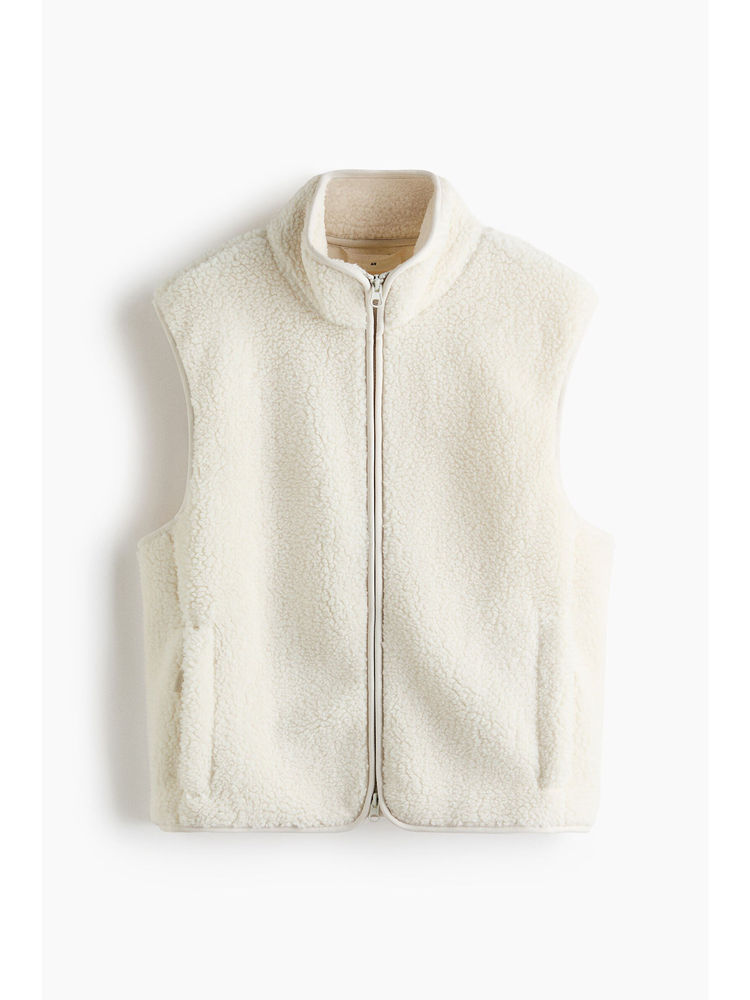H&M Women White Loose Fit Teddy sports gilet-picture-17