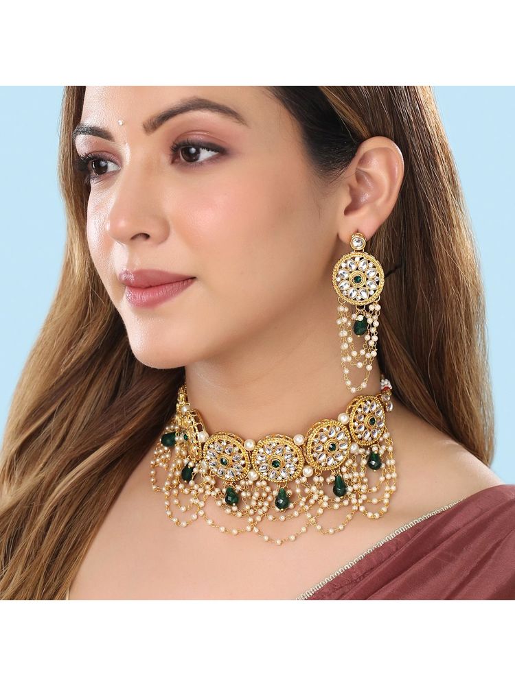 Yellow Chimes Multicolour Stone Choker Necklace Set-image-28