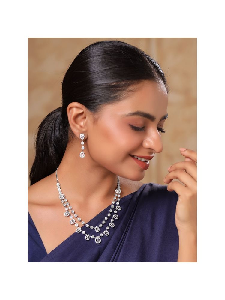 Yellow Chimes White Stone Silver Necklace Set-picture-11