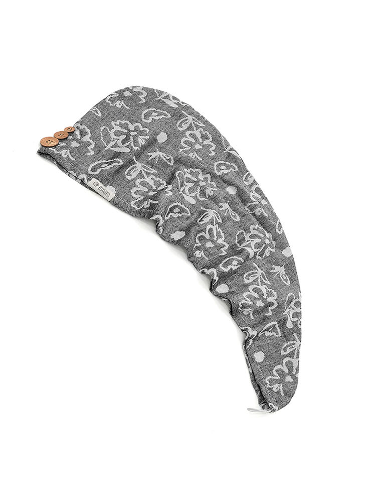 Doctor Towels Pack of 1 Banana Jacquard Floral Hair Wrap Towel Charcoal (S)