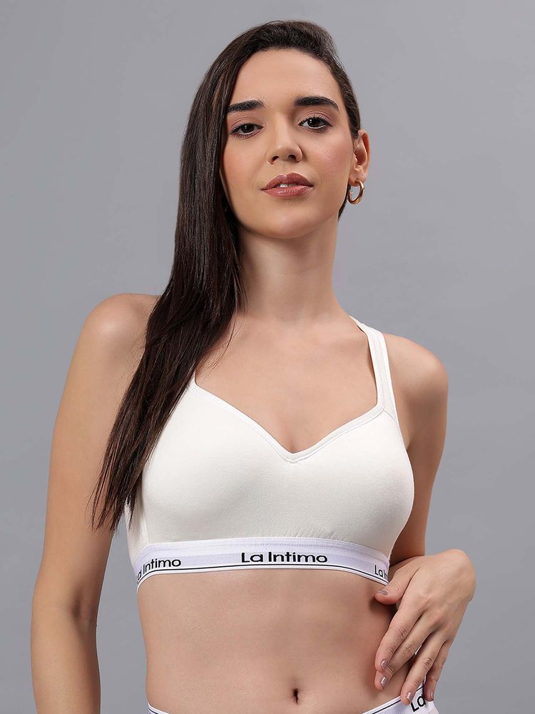La Intimo Cream Solid Seamless Padded Bra-picture-13