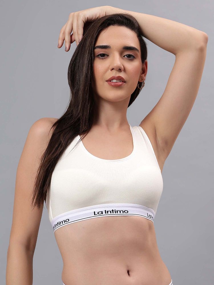 La Intimo Cream Solid Seamless Padded Bra-picture-24