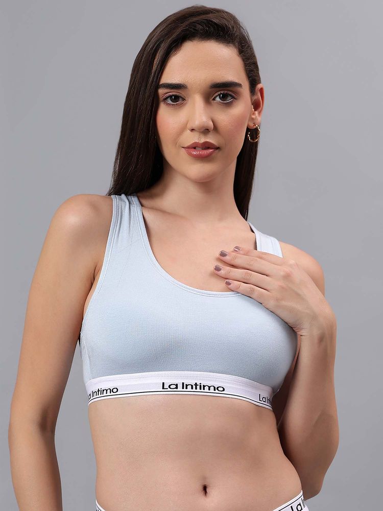 La Intimo Blue Solid Seamless Padded Bra-picture-13
