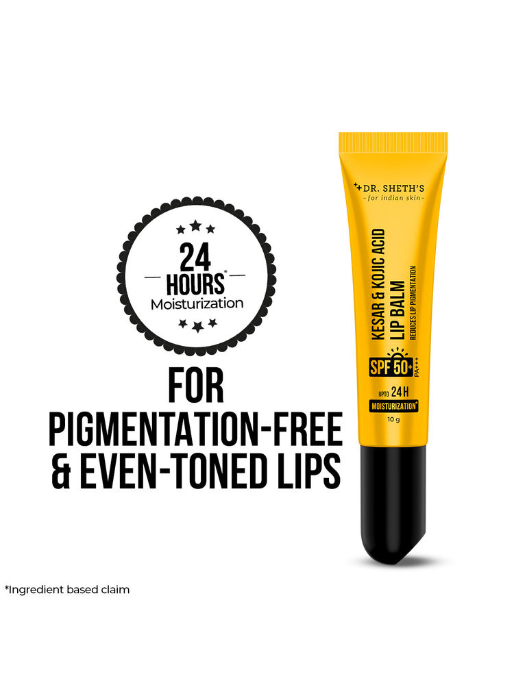 Dr. Sheth's Kesar and Kojic Acid Lip Balm SPF 50+ PA+++ for Pigmentation and 24H Moisturization-image-1
